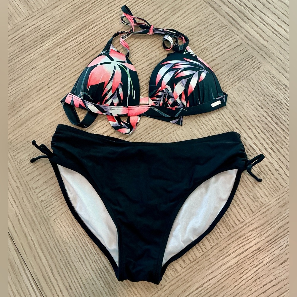 Roxy Tropical Print Halter Bikini Set Sz M